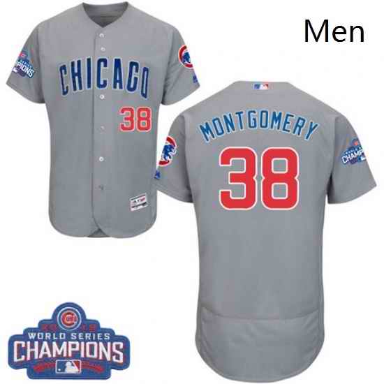 Mens Majestic Chicago Cubs 38 Mike Montgomery Grey Road 2016 World Series Champions Flexbase Authentic MLB Jersey